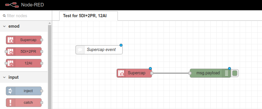 Node-RED Test flow eManager Supercap